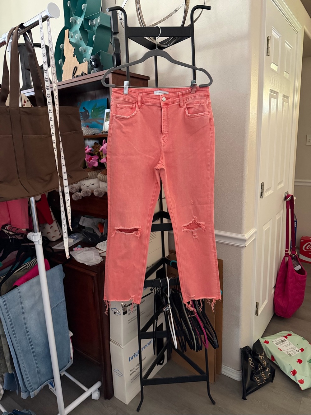 Women's Coral Distressed Crop Jeans